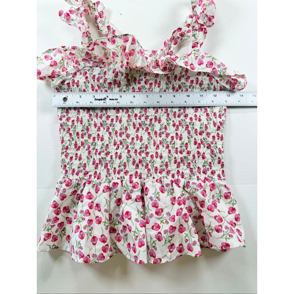 J.Crew Liberty Fabric Floral Smocked Ruffle Top XXS White Pink Cotton Preppy EUC - Picture 5 of 8